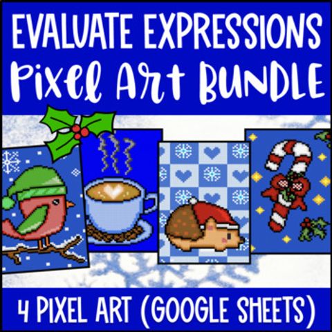 Thumbnail for Evaluating Expressions Digital Pixel Art BUNDLE Numerical & Algebraic | Winter