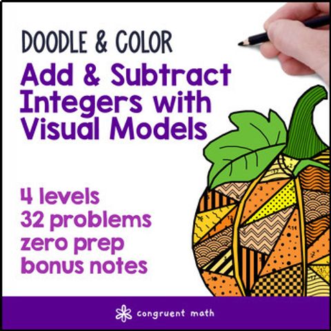 Thumbnail for Adding and Subtracting Integers Visual Models Doodle Color by Number Worksheets