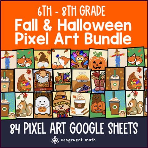 Thumbnail for [Fall Halloween] 6th 7th 8th Digital Pixel Art Grade Math Bundle Math CCSS