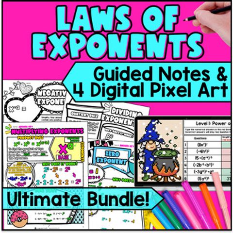 Thumbnail for Laws of Exponents Properties Guided Notes & Pixel Art | Digital & Print BUNDLE