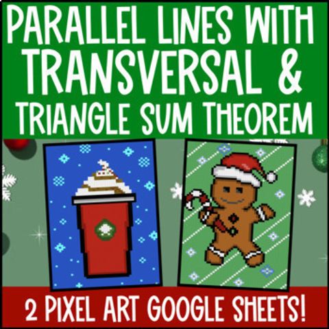 Thumbnail for Christmas | Parallel Lines Cut by a Transversal Pixel Art | Triangle Sum Theorem