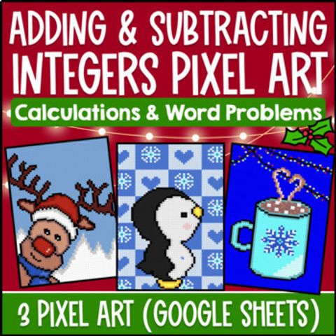 Thumbnail for [Christmas] Adding and Subtracting Integers Digital Pixel Art | Word Problems