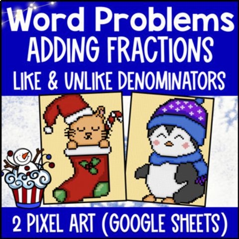 Thumbnail for [Christmas] Adding Fractions Word Problems Pixel Art Like Unlike Denominators