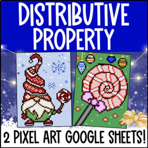 Thumbnail for [Christmas] Distributive Property Digital Pixel Art Simplify Expressions