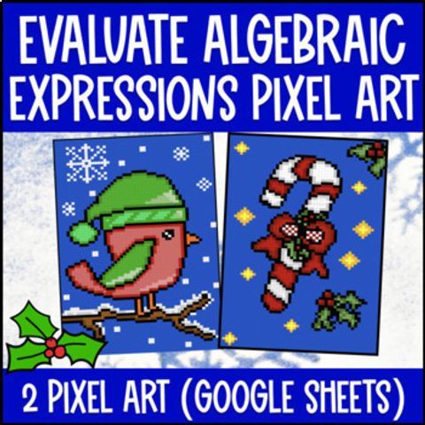 Thumbnail for [Christmas] Evaluating Algebraic Expressions Digital Pixel Art | Substitution