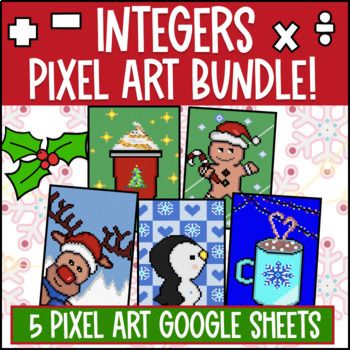 Thumbnail for [Christmas] Integer Operations Digital Pixel Art BUNDLE Google Sheets