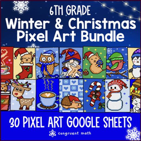 Thumbnail for [Christmas Math] 6th Grade Digital Pixel Art BUNDLE | Winter Math Activities