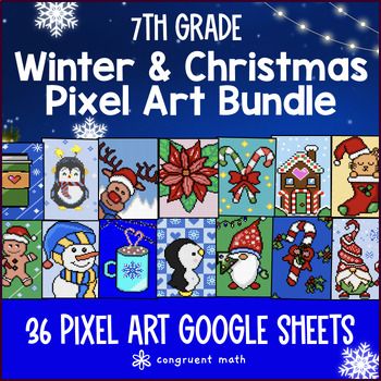 Thumbnail for [Christmas Math] 7th Grade Digital Pixel Art BUNDLE Winter Activities CCSS TEKS