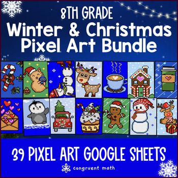 Thumbnail for [Christmas Math] 8th Grade Digital Pixel Art BUNDLE Winter Activities CCSS TEKS