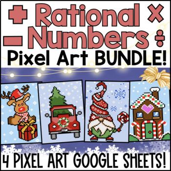 Thumbnail for [Christmas] Rational Numbers Operations Digital Pixel Art BUNDLE Winter Math