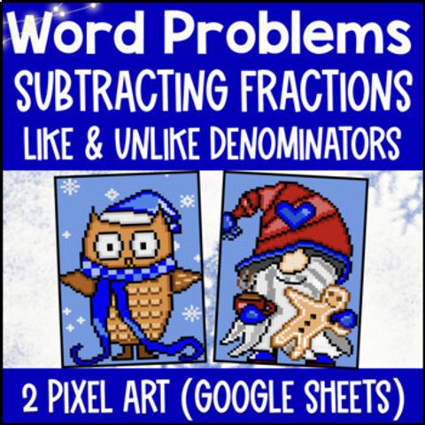 Thumbnail for [Christmas] Subtracting Fractions Word Problems Digital Pixel Art Denominators