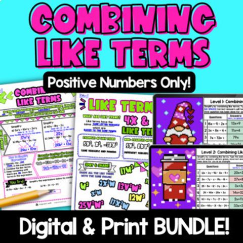 Thumbnail for Combining Like Terms BUNDLE | Guided Notes | Print & Digital | Valentine's Day