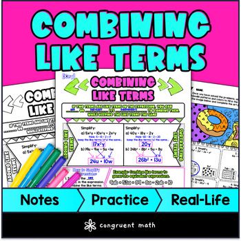 Combining Like Terms Guided Notes & Doodles | Simplify Expressions