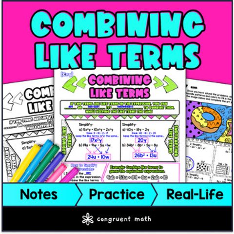 Thumbnail for Combining Like Terms Guided Notes & Doodles | Simplify Expressions