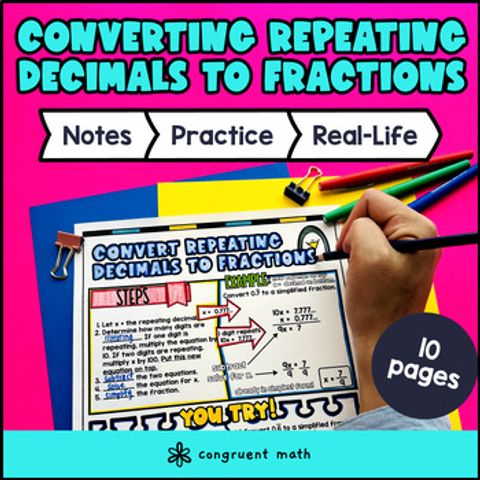 Thumbnail for Converting Repeating Decimals to Fractions Guided Notes & Doodles | Sketch Notes