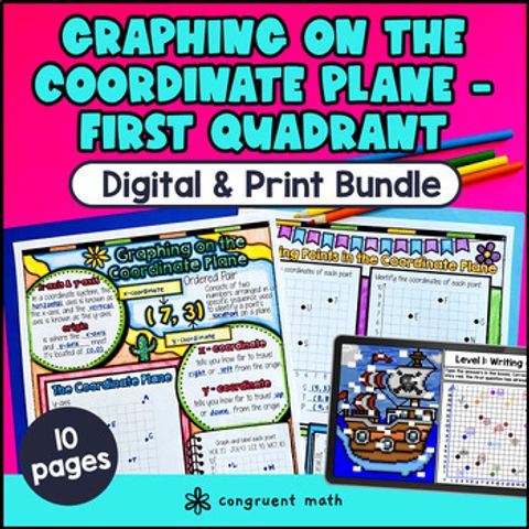 Thumbnail for Coordinate Plane Quadrant 1 Graphing Guided Notes & Pixel Art | 5th Grade CCSS