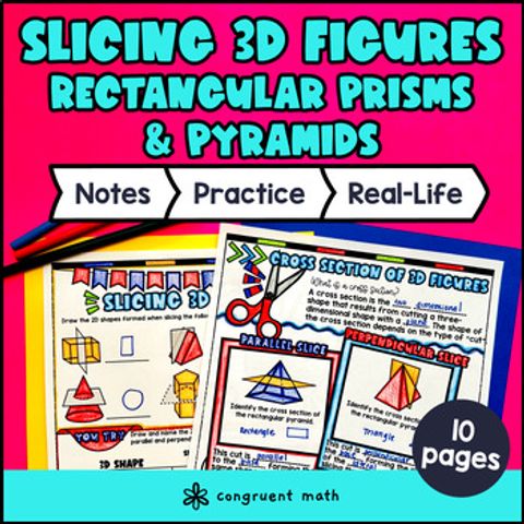 Thumbnail for Cross Sections of 3D Figures Guided Notes w/ Doodles | Slicing Prisms & Pyramids