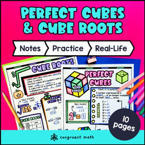 Thumbnail for Cube Roots & Perfect Cubes Guided Notes & Doodle | 8th Grade Sketch Notes Lesson