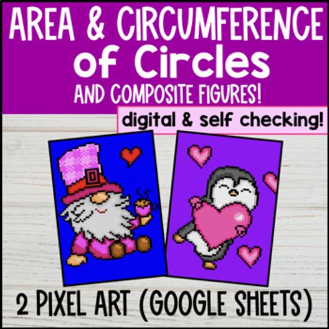 Thumbnail for Area and Circumference of Circles Pixel Art | Composite Figures Valentine's Day