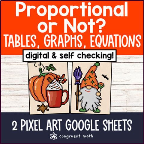 Thumbnail for Proportional & Non-proportional Relationships Pixel Art Tables Graphs Equations
