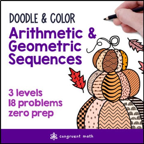 Thumbnail for Arithmetic & Geometric Sequences Doodle and Color Worksheets Color by Number