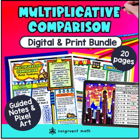 Thumbnail for Multiplicative Comparisons 4th Grade Guided Notes & Pixel Art Multiply Divide