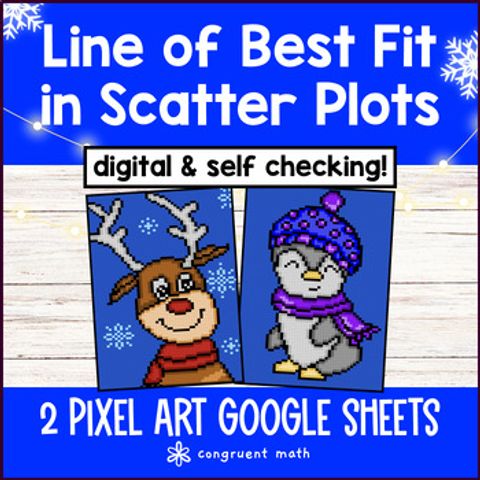 Thumbnail for Line of Best Fit in Scatter Plots Digital Pixel Art | Equations Slope Intercept