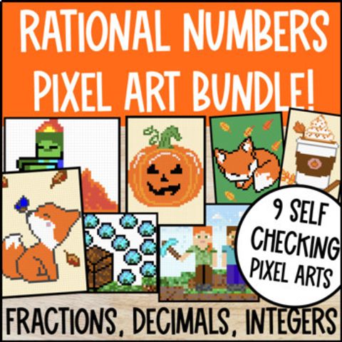 Thumbnail for Rational Number Operations Digital Pixel Art | Fractions Decimal Integers