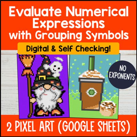 Thumbnail for [Fall] Evaluating Numerical Expressions Digital Pixel Art No Exponents 5th Grade