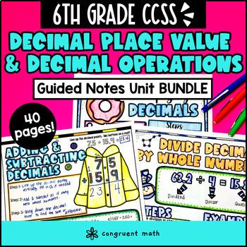 Decimal Place Value & Decimal Operations Guided Notes BUNDLE | 6th Grade CCSS