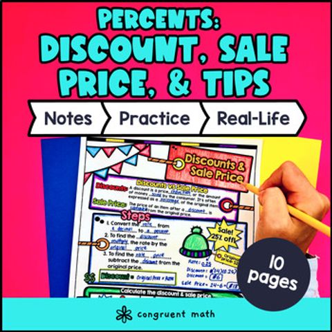 Thumbnail for Discount, Sale Price, Tips Guided Notes with Doodles | Percents Sketch Notes