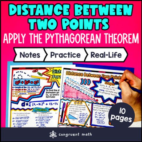 Thumbnail for Distance Between Two Points Guided Notes w/ Doodles | Pythagorean Theorem