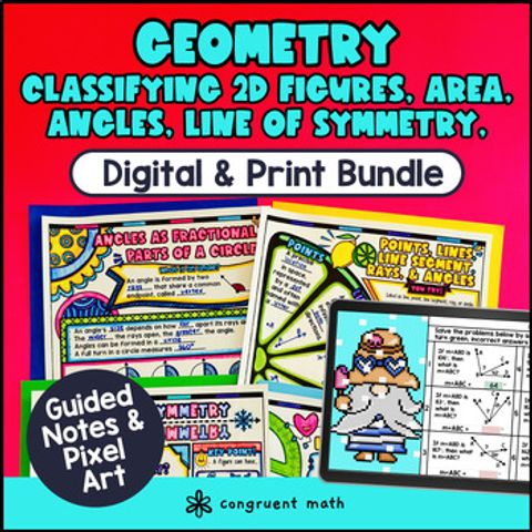 Thumbnail for 4th Grade Geometry Measuring Protractor Line of Symmetry Guided Notes Pixel Art
