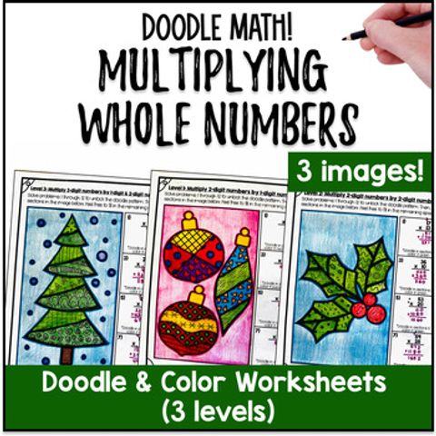 Thumbnail for Multidigit Multiplication of Whole Numbers Doodle Math Color by Number [Winter]