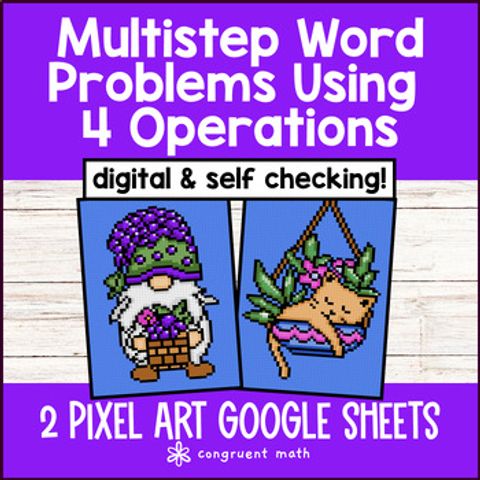 Thumbnail for 4th Grade Multi Step Word Problems 4 Operations Whole Numbers Digital Pixel Art
