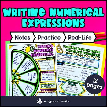 Writing Numerical Expressions Guided Notes with Doodles | Operations & Exponents