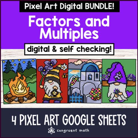 Thumbnail for Factors and Multiples Digital Pixel Art BUNDLE Google Sheets 4th Grade 4.OA.B.4