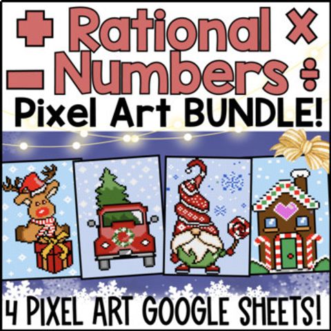 Thumbnail for Rational Numbers Operations Digital Pixel Art BUNDLE Winter Math