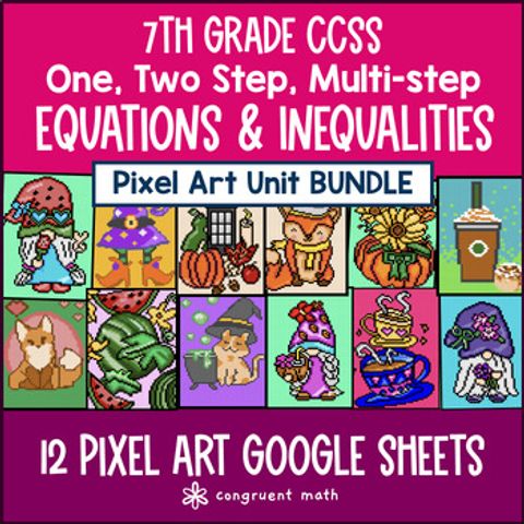 Thumbnail for Equations & Inequalities Pixel Art Unit BUNDLE | 7th Grade CCSS