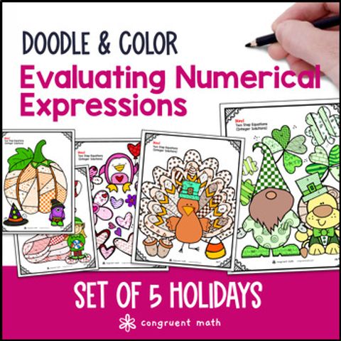 Thumbnail for Evaluating Numerical Expressions Holiday | Doodle Math: Twist on Color by Number