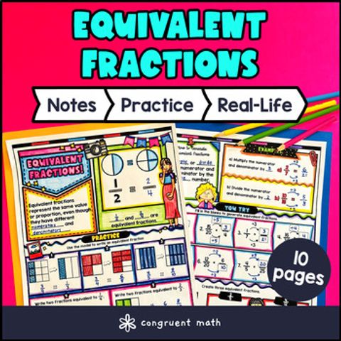 Thumbnail for Equivalent Fractions Visual Fraction Model Guided Notes with Doodles 4th Grade