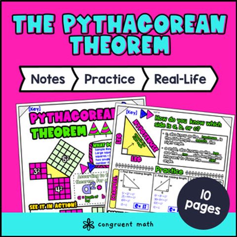 Thumbnail for The Pythagorean Theorem Guided Notes with Doodles Legs Hypotenuse Right Triangle