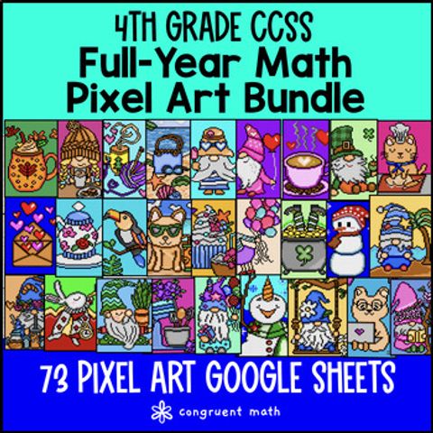 Thumbnail for 4th Grade Math Full Year Digital Pixel Art BUNDLE | Google Sheets | Sub Plans