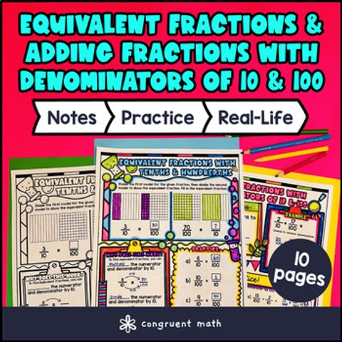 Thumbnail for Equivalent Fraction Adding Fraction w/ Denominator 10 & 100 Guided Notes Doodles