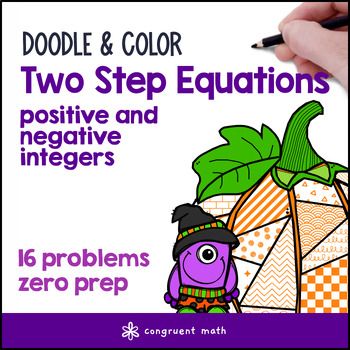 Thumbnail for [Fall] Two Step Equations Doodle Math Twist on Color by Number Worksheets