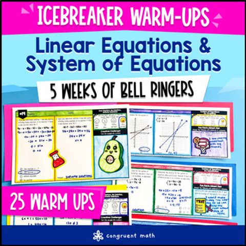 Thumbnail for System of Equations & Linear Equations 8th Grade Math Warm Ups Bell Ringers CCSS