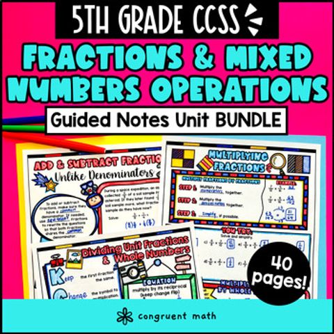 Thumbnail for Fraction and Mixed Number Operations Guided Notes w Doodles | 5th Grade Unit