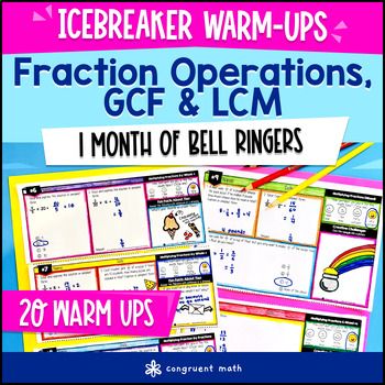 Fraction Operations GCF LCM 5th & 6th Grade Math Warm Ups Bell Ringers CCSS TEKS