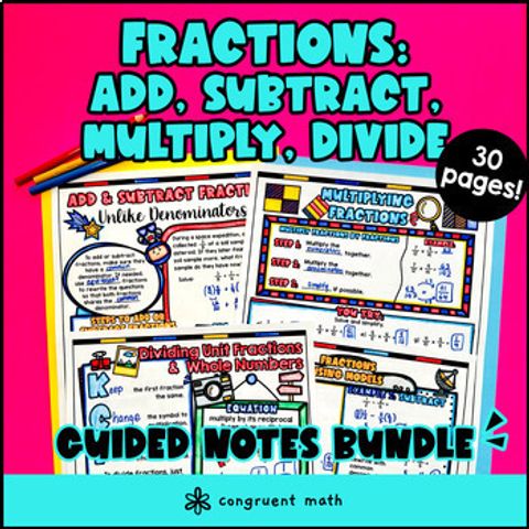 Thumbnail for Fractions Adding Subtracting Multiplying Dividing Guided Notes with Doodles