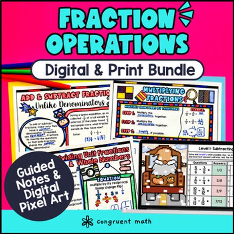 Thumbnail for Fractions Operations Guided Notes Pixel Art Google Sheets Digital & Print Lesson